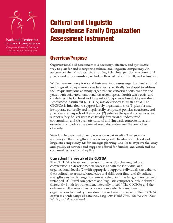 Screenshot of the "Cultural and Linguistic Competence Family Organization Assessment Instrument" resource.