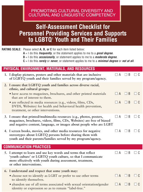 Screenshot of "Promoting Cultural Diversity and Cultural Competency: Self-Assessment Checklist for Personnel Providing Behavioral Health Services and Supports to Children, Youth and Their Families" resource.