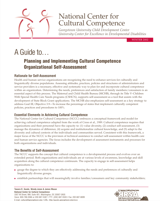 Screenshot of "A Guide to Planning and Implementing Cultural Competence Organizational Self-Assessment" resource.