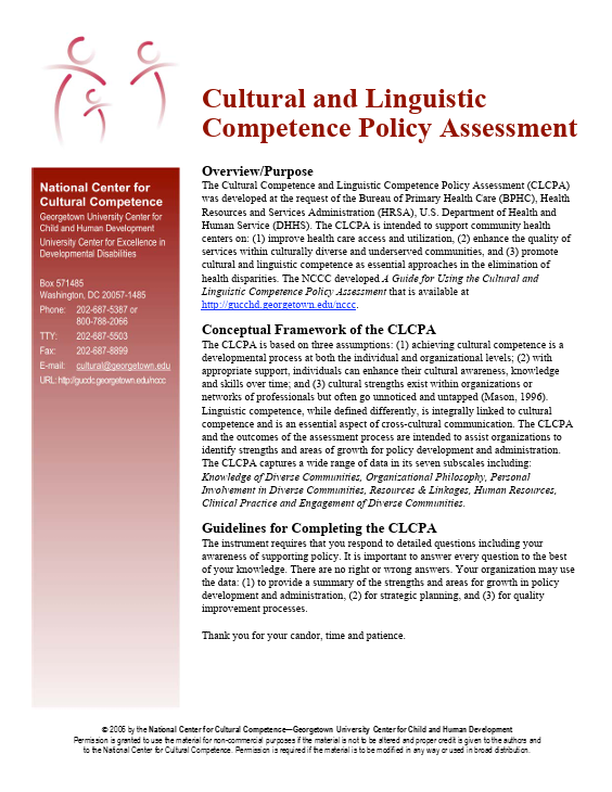 Screenshot of "Cultural and Linguistic Competence Policy Assessment" resource.