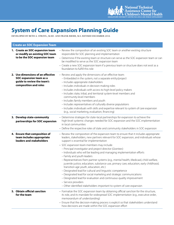 Screenshot of "System of Care Expansion Planning Guide" resource.