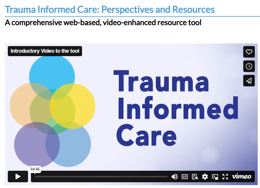 Screenshot of video entitled, "Trauma Informed Care."