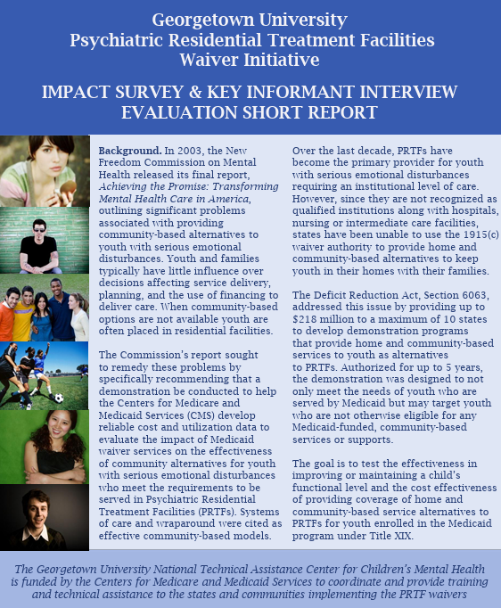 Screenshot for "Psychiatric Residential Treatment Facility Waiver Initiative: Impact Evaluation Short Report" resource.