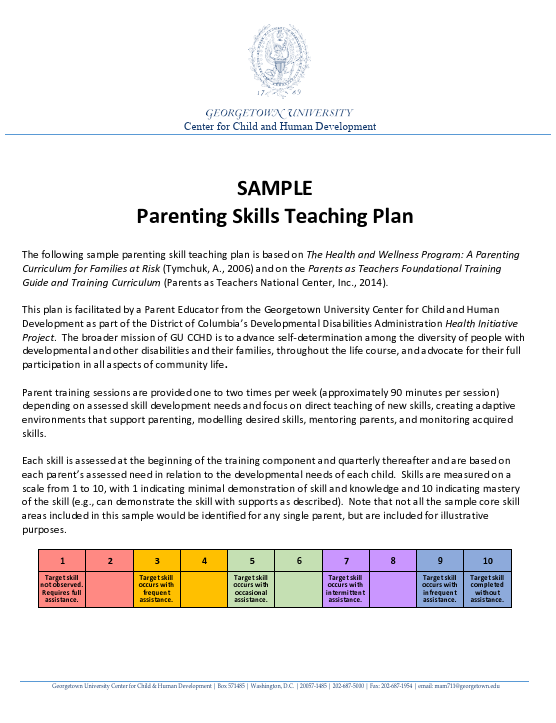 Screenshot of "Sample Parenting Skills Teaching Plan" resource.