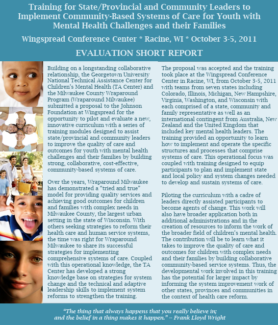 Screenshot of "Wingspread 2011 Training Evaluation Short Report" resource.