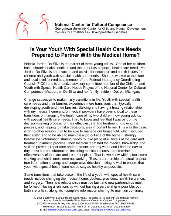 Screenshot of "Is Your Youth With Special Health Care Needs Prepared to Partner With the Medical Home?" resource.