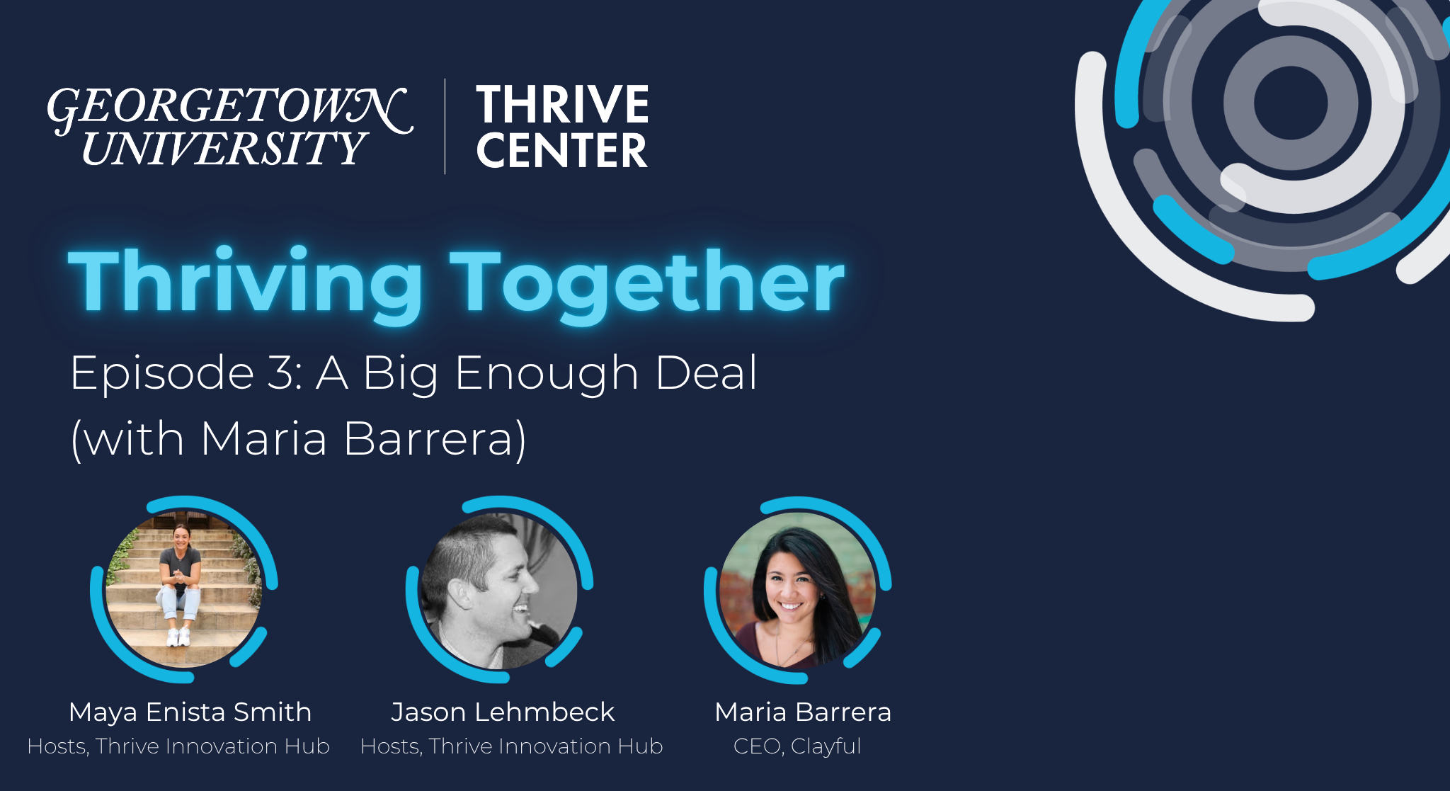 Promotional graphic for the Georgetown University Thrive Center podcast